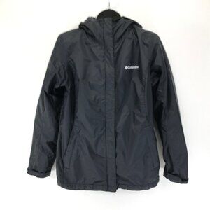 Columbia Hooded Rain Jacket Women's Large Black Adjustable Outdoor Travel Casual